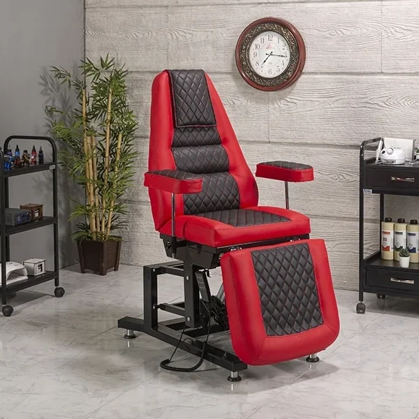 Elegance-3 Motorlu Dövme Tattoo Koltuğu | Kırmızı - Siyah
