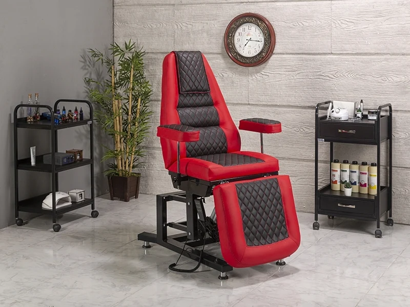 Elegance-3 Motorlu Dövme Tattoo Koltuğu | Kırmızı – Siyah