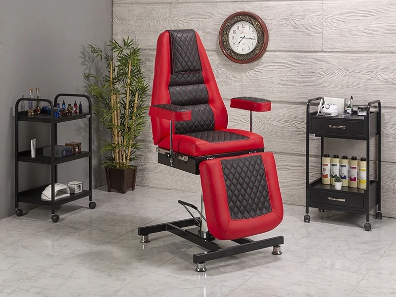 Royal-3 Hidrolikli Dövme Tattoo Koltuğu | Kırmızı – Siyah